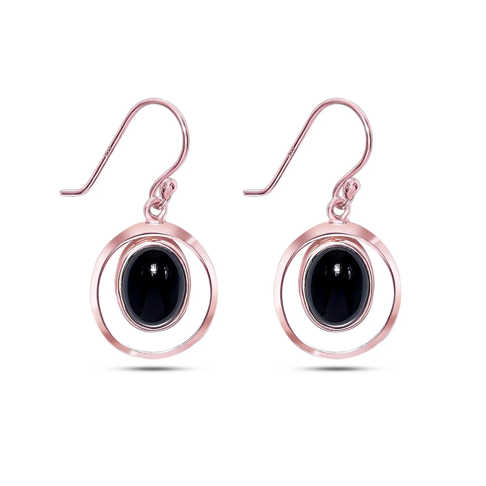 Pure Silver Earrings - Black Onyx Drop With Rose Gold Finish