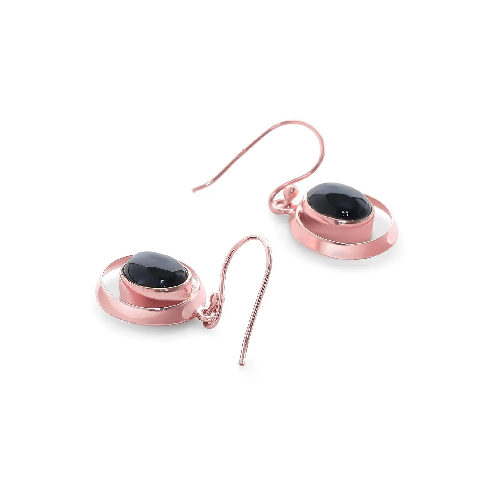 Pure Silver Earrings - Black Onyx Drop With Rose Gold Finish