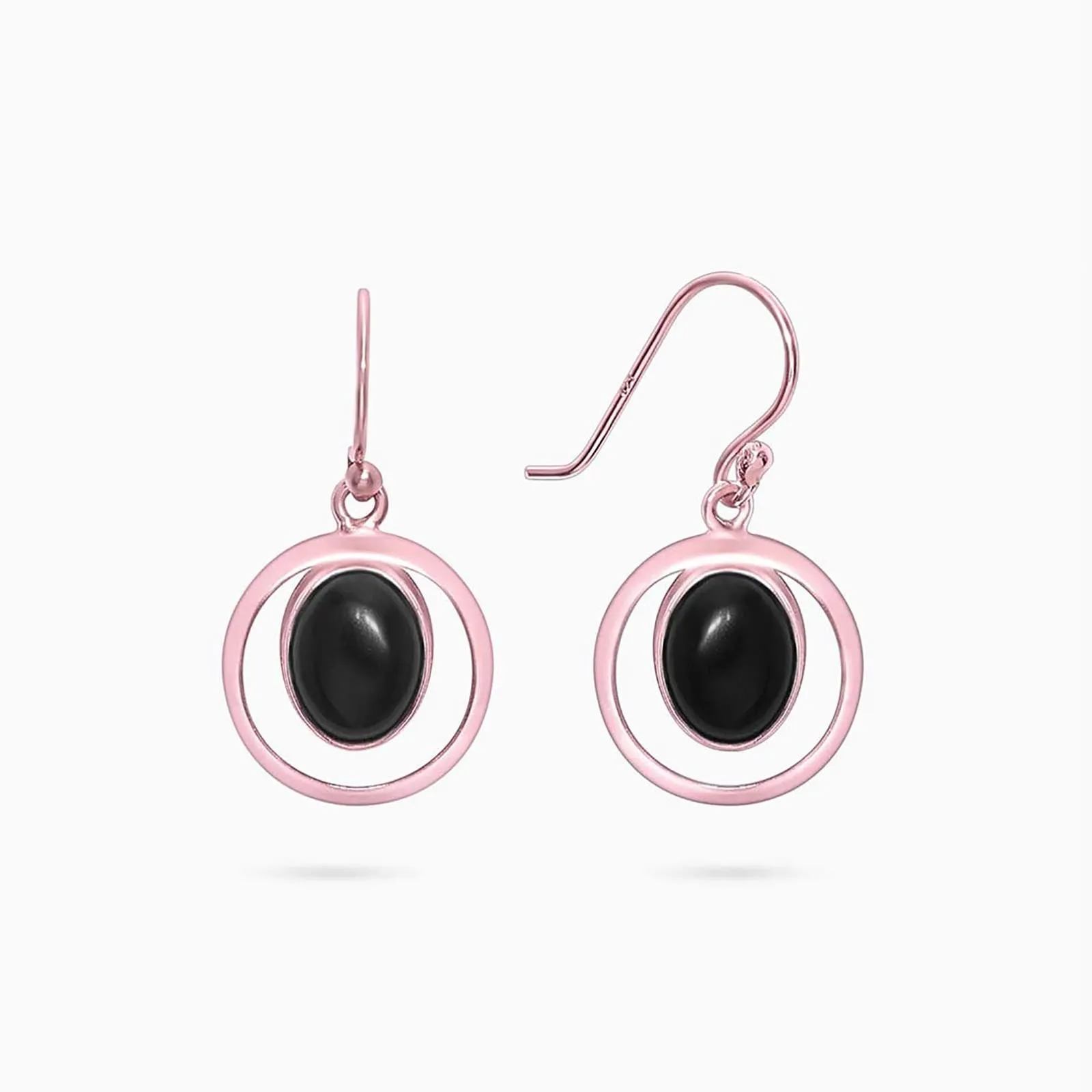 Pure Silver Earrings - Black Onyx Drop With Rose Gold Finish