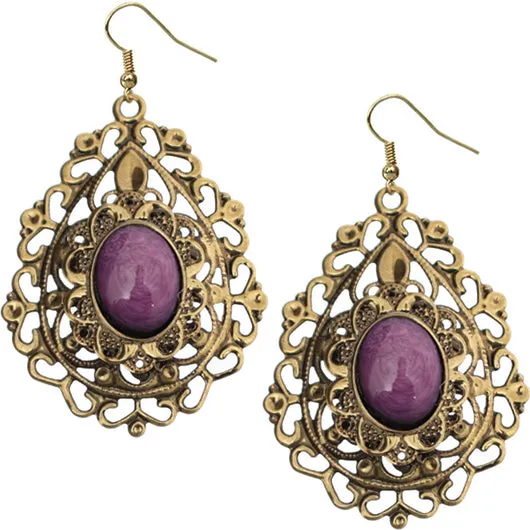 Purple Bead Swirl Design Drop Earrings