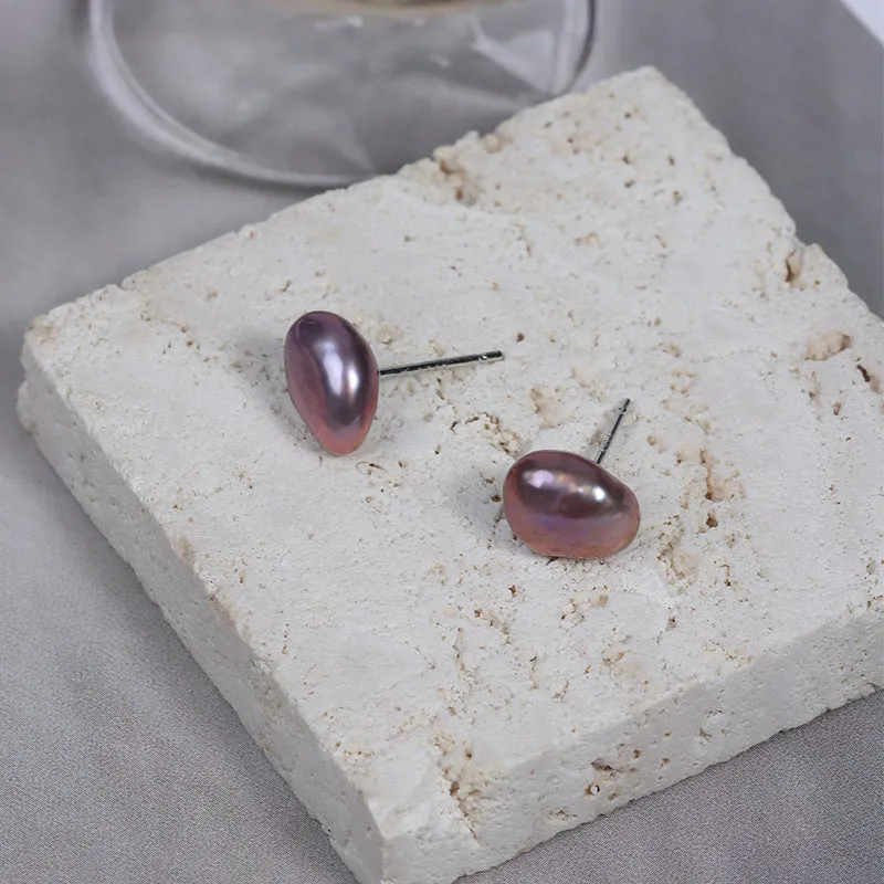 Purple Iridescent Baroque Pearl Stud Earrings