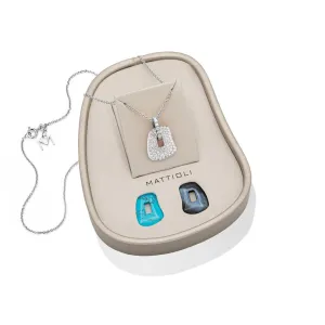 Puzzle 18K White Gold Diamond, Turquoise & Mother of Pearl Three Pendants Set Necklace