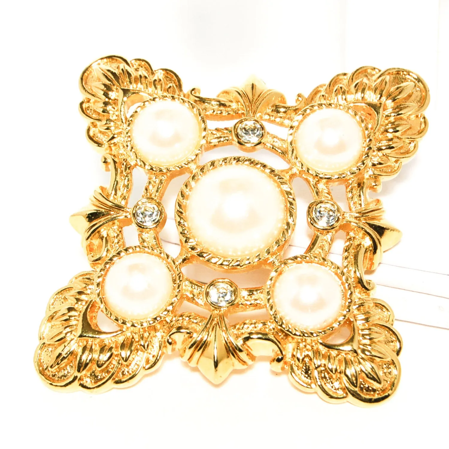 "Renaissance" Maltese Cross Gold Tone and Pearl Pendant and Earring set by Kenneth Jay Lane for Avon