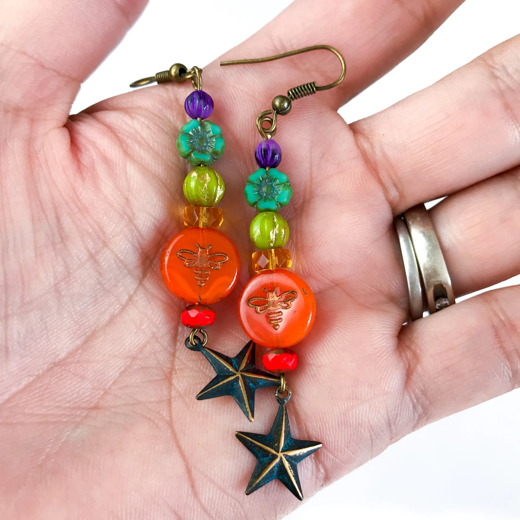 RAINBOW BEE with STAR DROP earrings