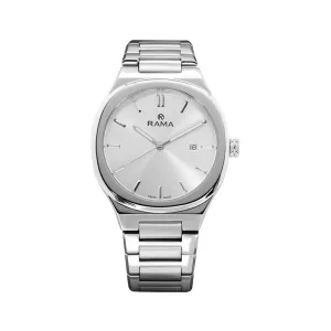 Rama Men's Quartz Watch Full Stainless Steel Case & Bracelet With Silver Sun Ray Dial