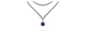 Ravishing Cushion Cut 2 Row 3 Prong Diamond Necklace with 16.10 ct.(finished) Sapphire