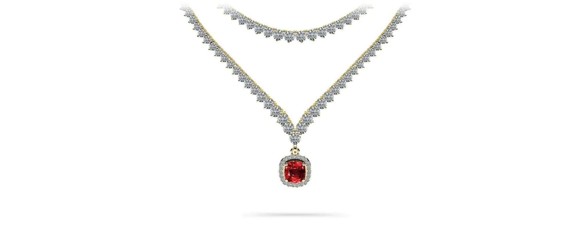 Ravishing Cushion Cut 2 Row 3 Prong Diamond Necklace with 16.10 ct.(finished) Sapphire