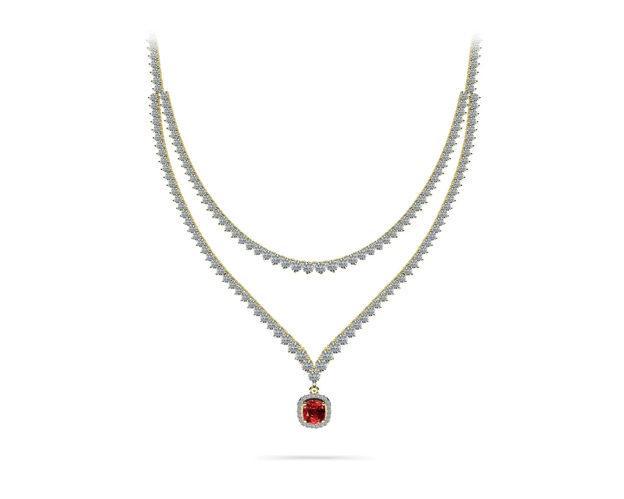 Ravishing Cushion Cut 2 Row 3 Prong Diamond Necklace with 16.10 ct.(finished) Sapphire