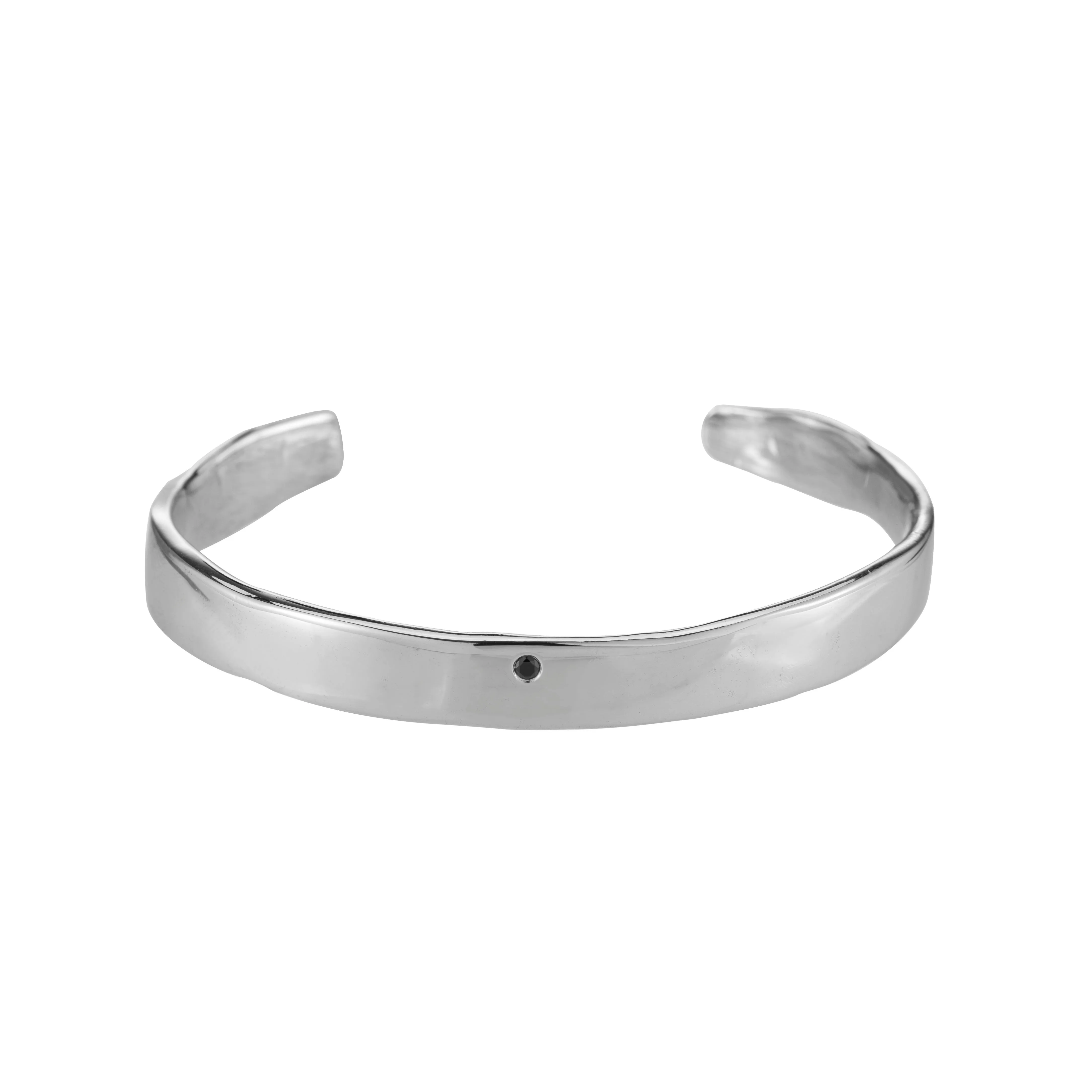 Raw Flat Cuff with Black Onyx - Sterling Silver