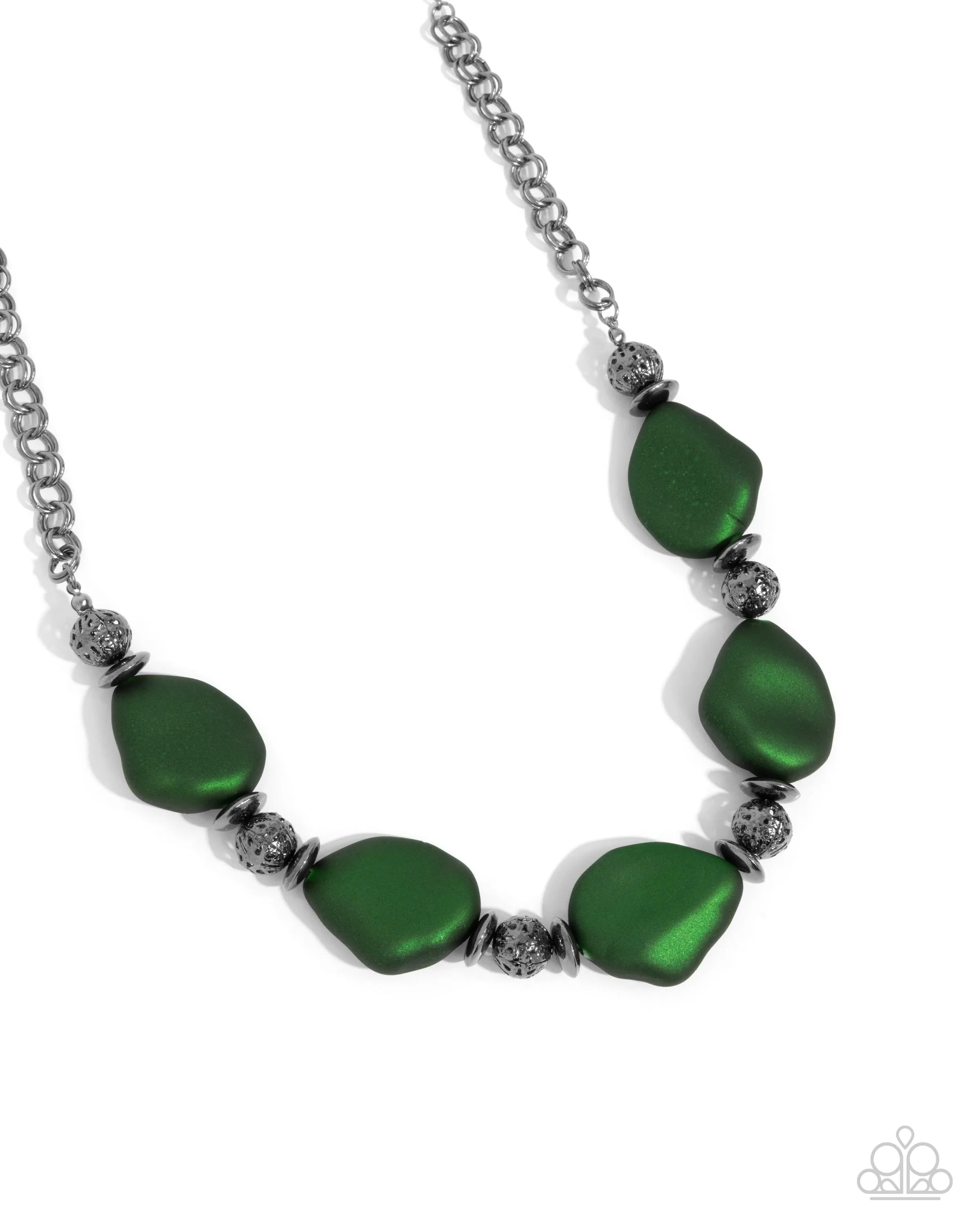 Refulgent Reformation - Green - Pearly Bead Gunmetal Paparazzi Short Necklace