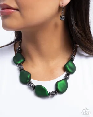 Refulgent Reformation - Green - Pearly Bead Gunmetal Paparazzi Short Necklace