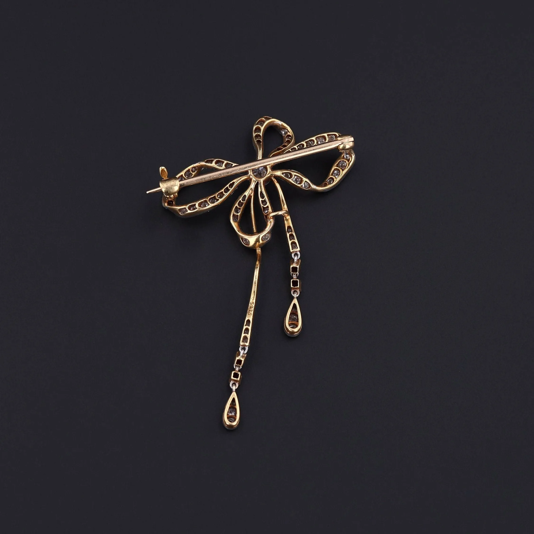 RESERVED for B. - Antique Diamond Ruby and Platinum Bow Brooch