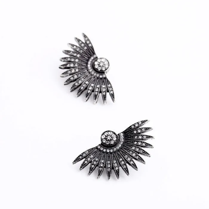 Retro Brincos Punk Style Imitation Diamond Jewelry Fan-Shapped Vintage Earrings for Women