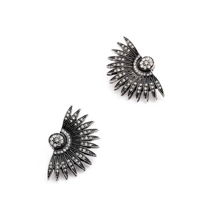Retro Brincos Punk Style Imitation Diamond Jewelry Fan-Shapped Vintage Earrings for Women