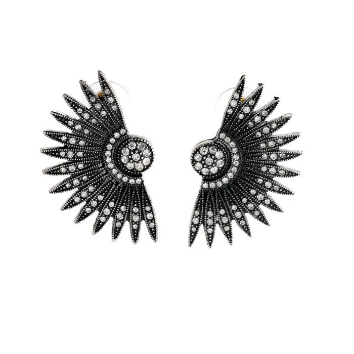 Retro Brincos Punk Style Imitation Diamond Jewelry Fan-Shapped Vintage Earrings for Women