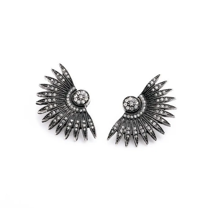 Retro Brincos Punk Style Imitation Diamond Jewelry Fan-Shapped Vintage Earrings for Women