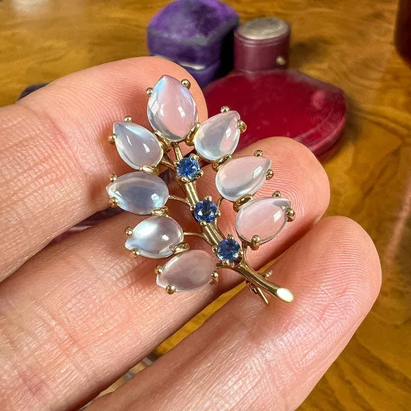 Retro Moonstone & Sapphire Pin