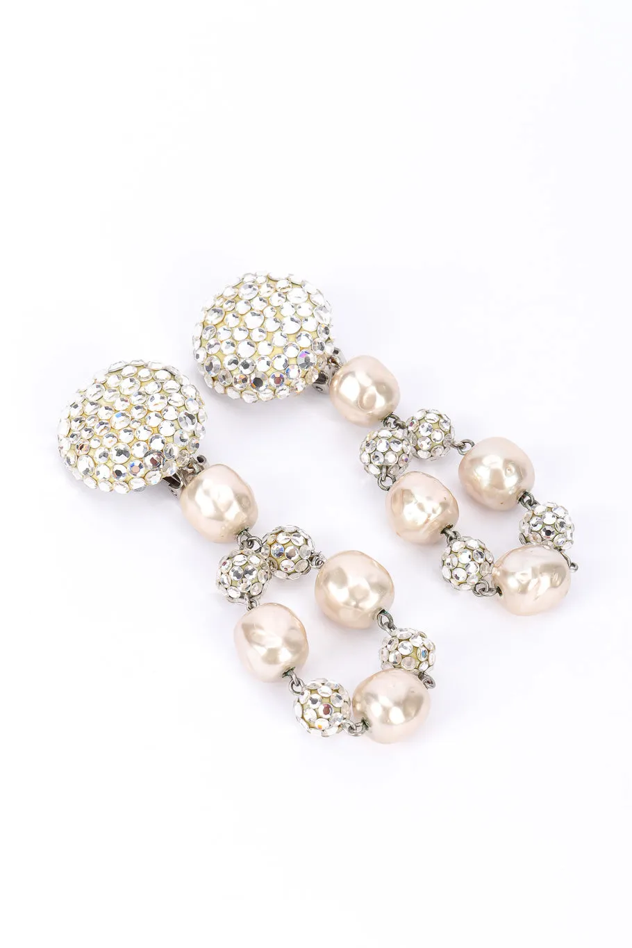 Rhinestone Ball and Pearl Drop Earrings