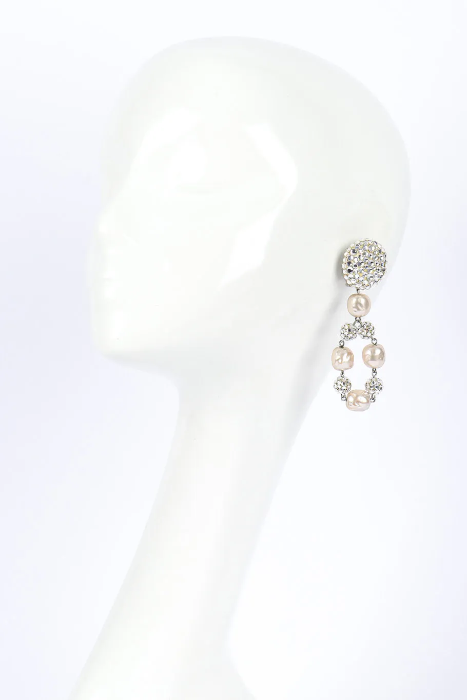 Rhinestone Ball and Pearl Drop Earrings