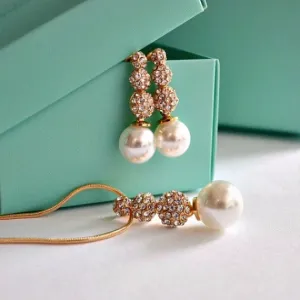 Rhinestone Pearl Bridal Jewelry Set. Deco Crystal Pearl Drop Wedding Jewelry Set. Pearl Earrings And Necklace Bridal Set. Bridesmaid Gift.