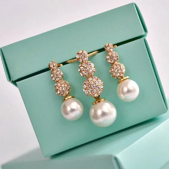 Rhinestone Pearl Bridal Jewelry Set. Deco Crystal Pearl Drop Wedding Jewelry Set. Pearl Earrings And Necklace Bridal Set. Bridesmaid Gift.