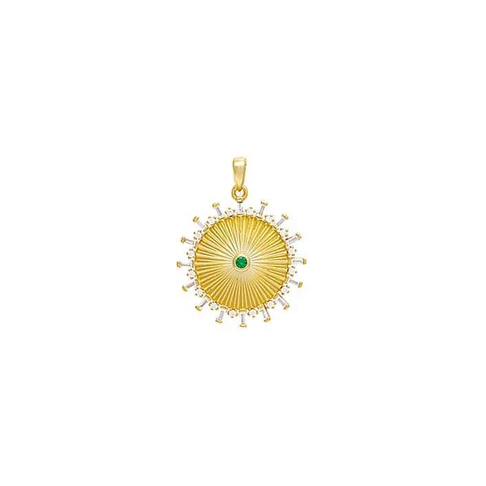 Ridged Baguette Medallion Charm Necklace