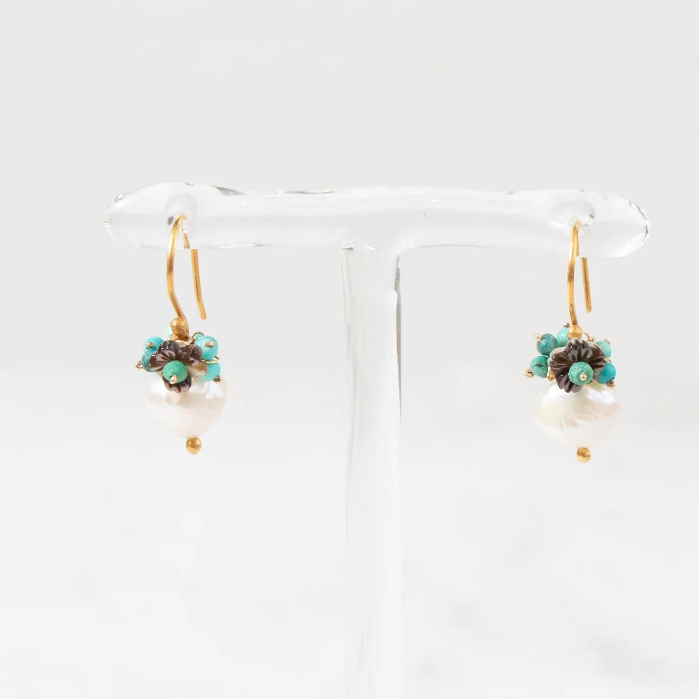 River Song Cultured Pearl w/Flower Drop Earrings