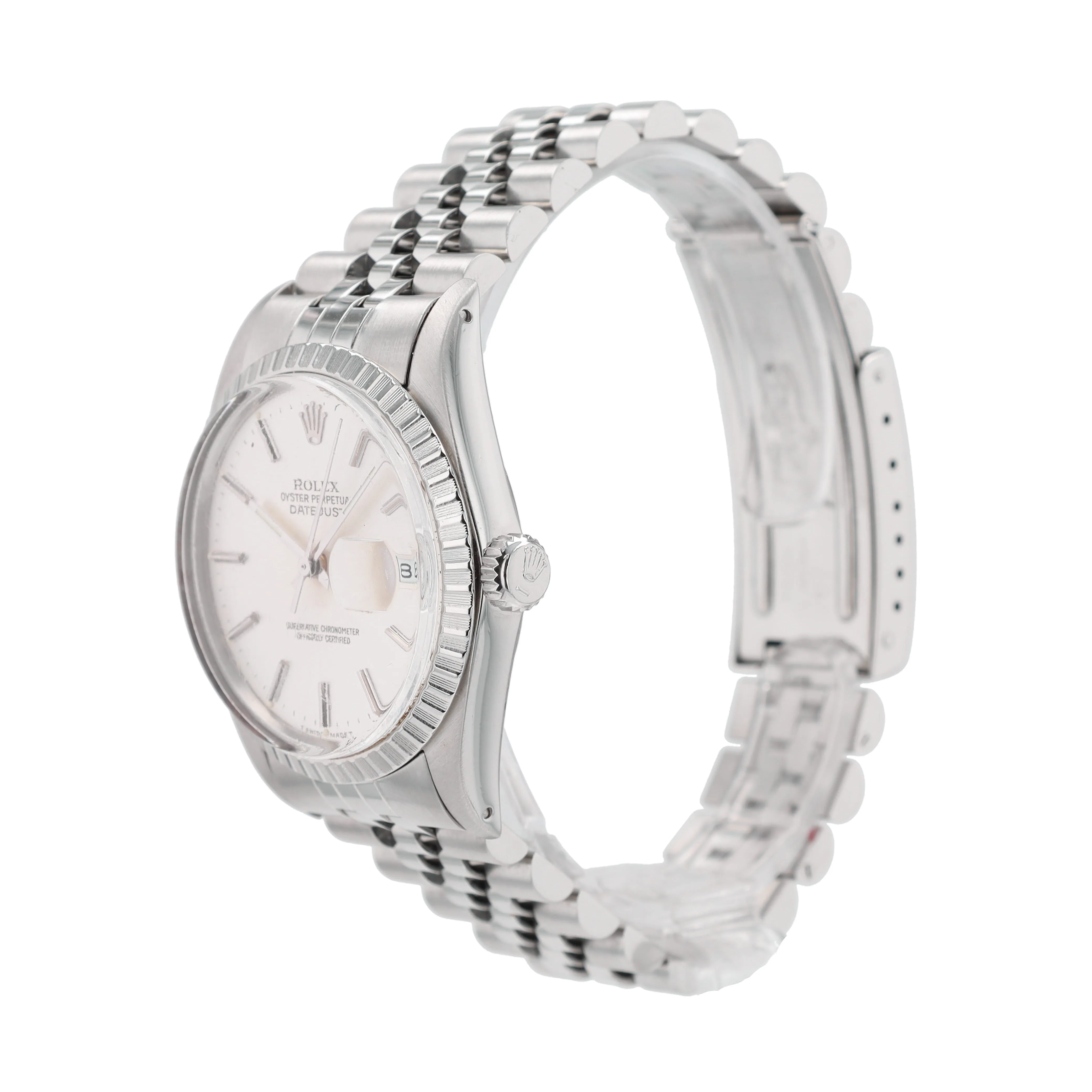 Rolex Datejust 16030 36mm Silver Stacked Index Dial Engine-Turned Bezel Jubilee Band