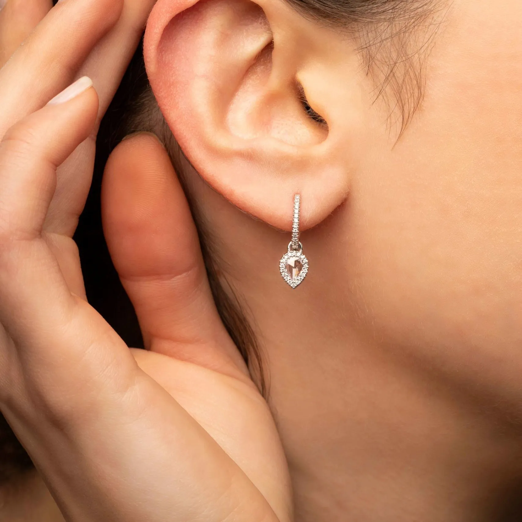Rose Cut Pear Shaped Drop Earring