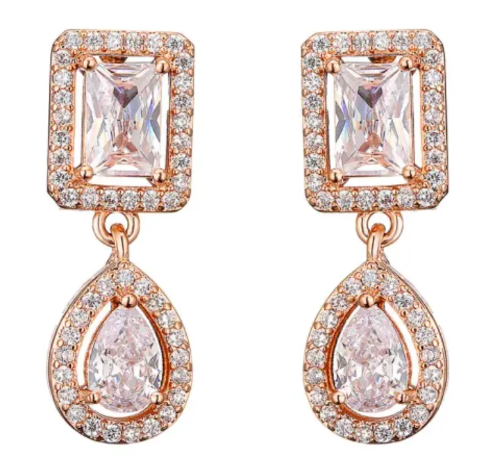 Rose Gold Tone Elegant Water Drop Zircon Earrings