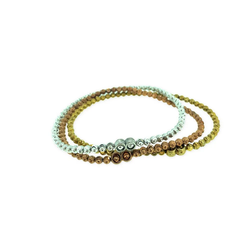 ROSE YELLOW STERLING SILVER TRICOLOR DIAMOND CUT 3 BRACELETS