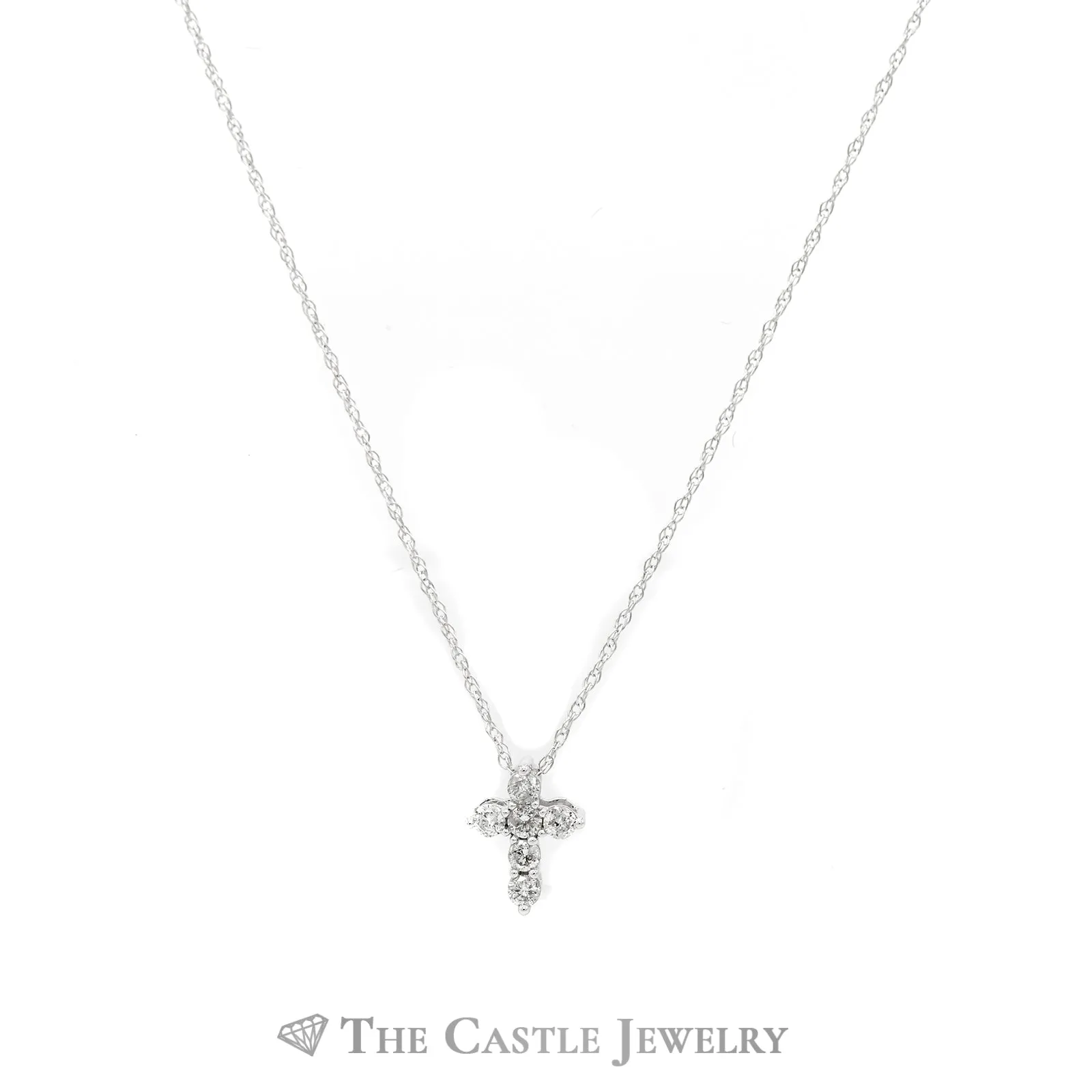 Round Diamond Cross Pendant on 18" Rope Chain in 10KT White Gold
