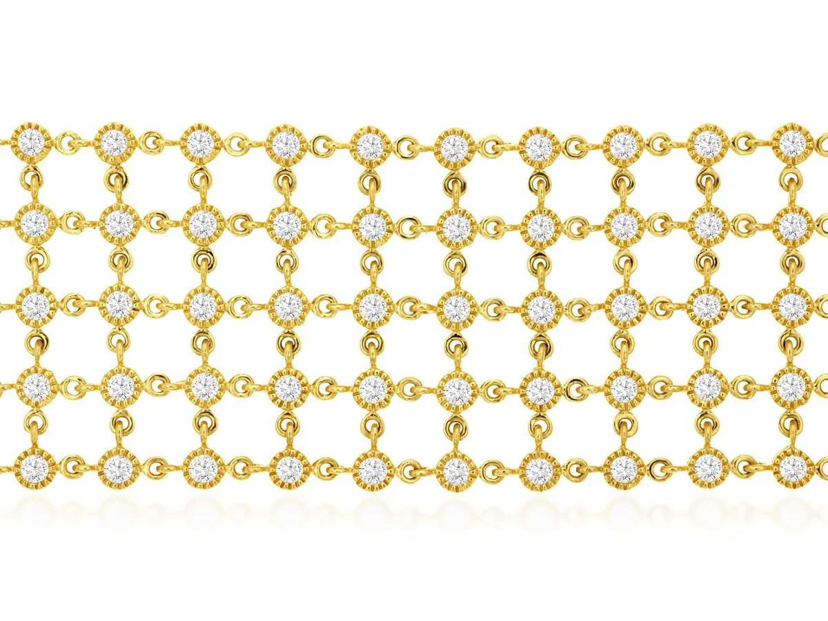 Sabel Collection 14K Yellow Gold Round Diamond Milgrain 5 Row Bracelet