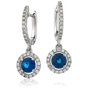 SAPPHIRE HALO HOOP DROP EARRINGS