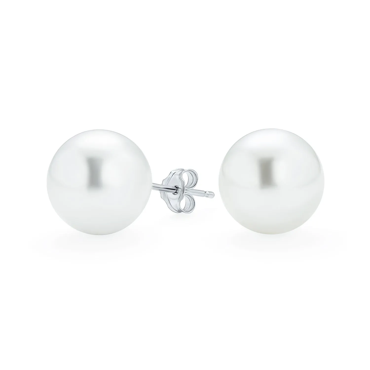Set of 3 Grey Pink White Simulated Pearl Ball Stud Earrings Sterling Silver 12MM