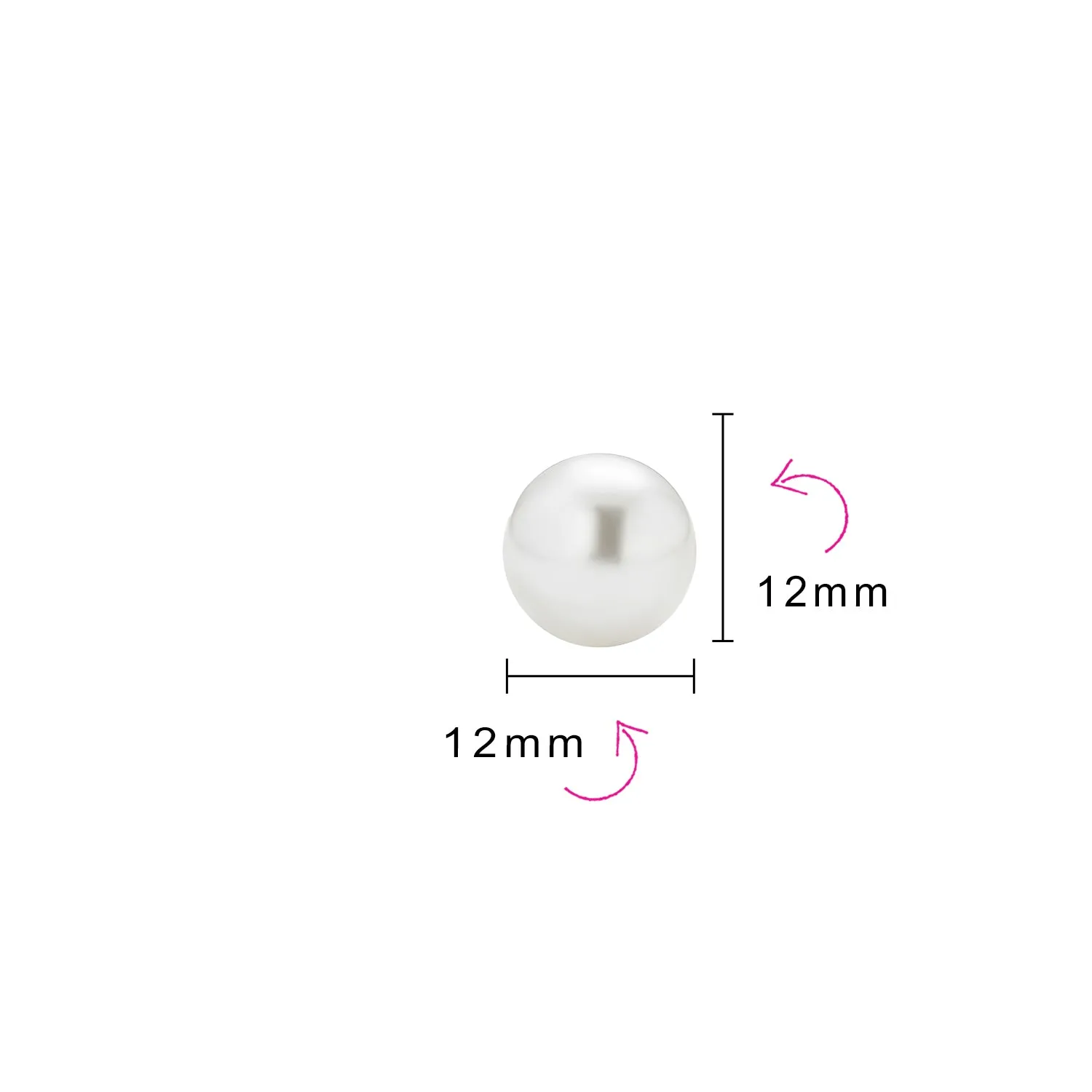 Set of 3 Grey Pink White Simulated Pearl Ball Stud Earrings Sterling Silver 12MM