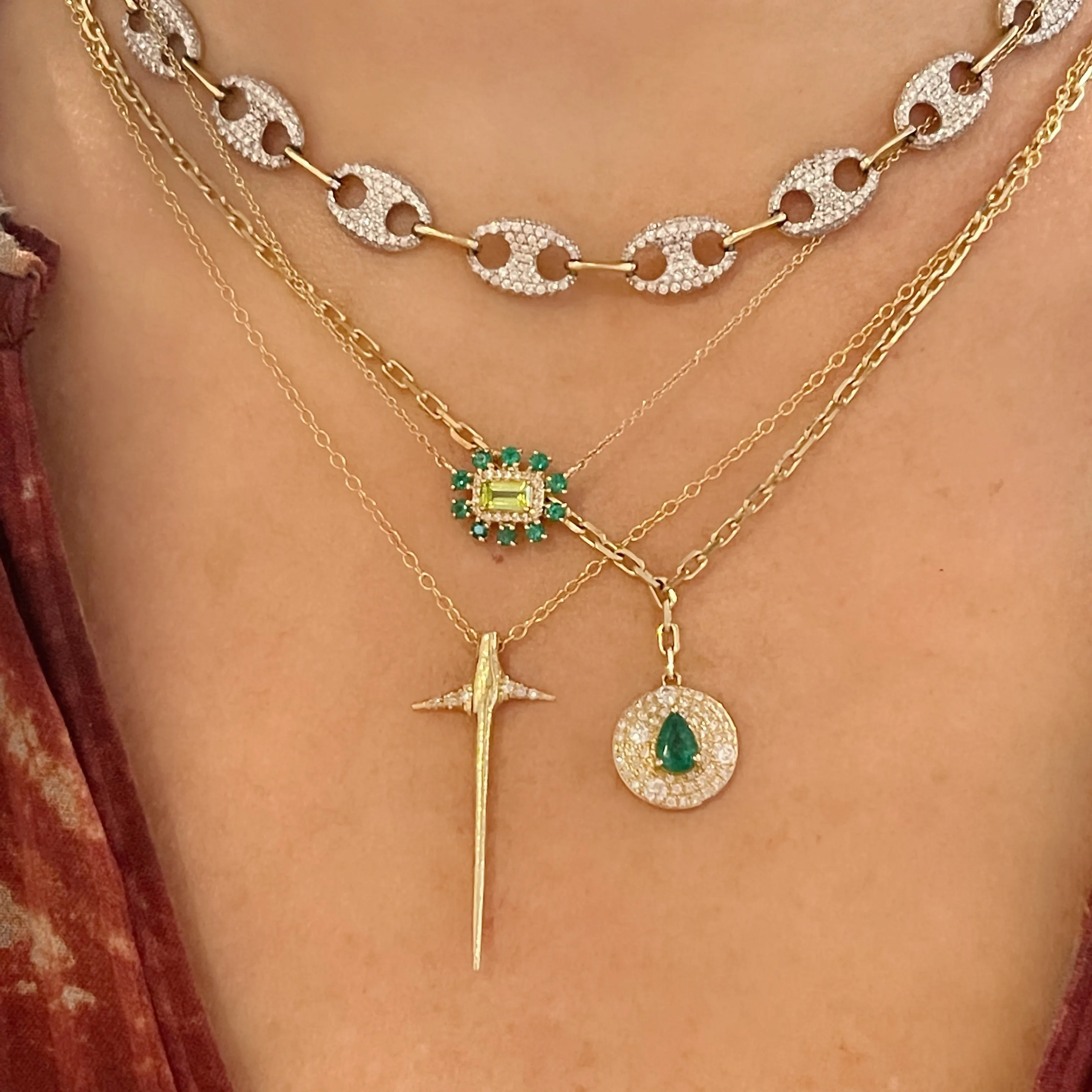 She's a Gem Pear Shape Emerald & Diamond Drop Necklace