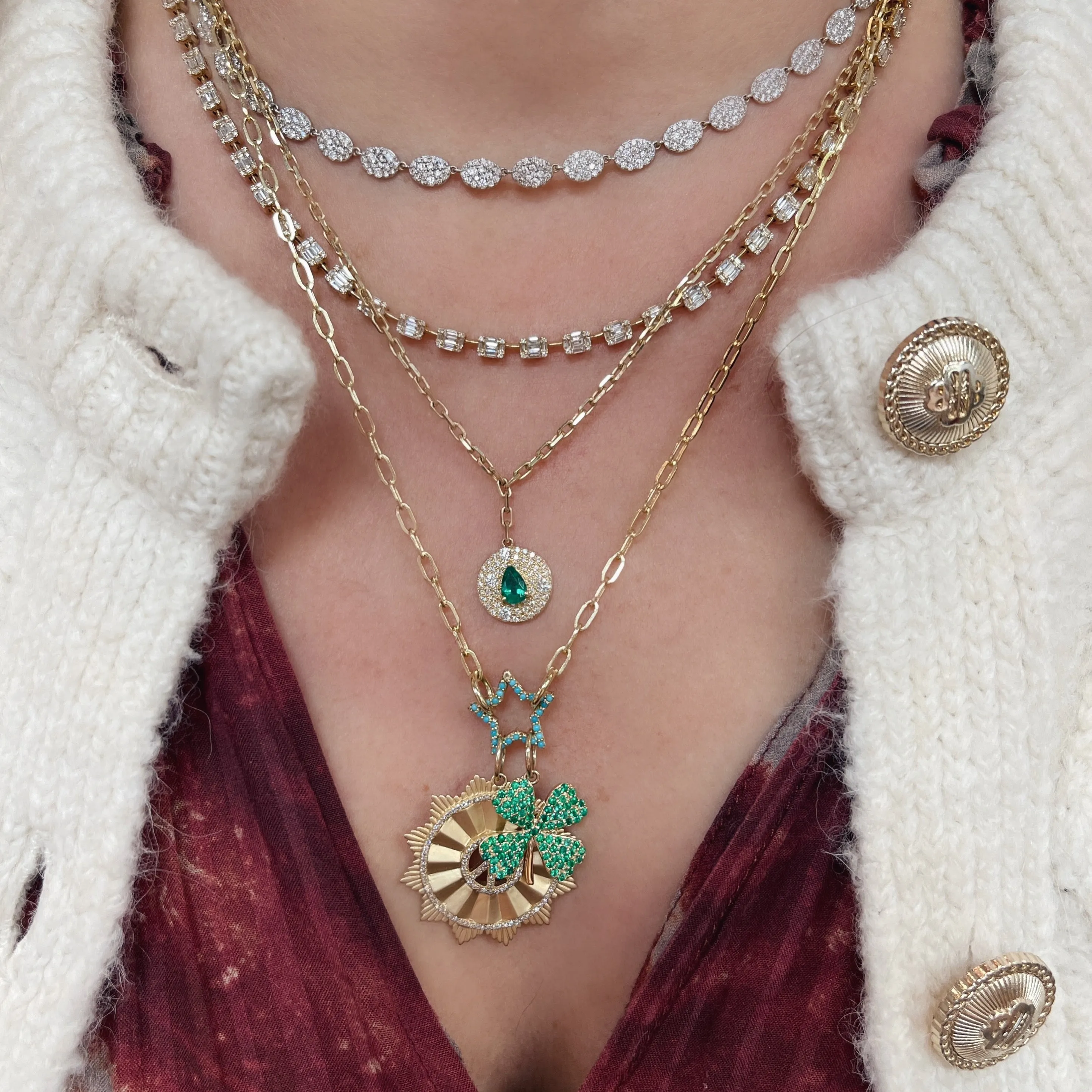 She's a Gem Pear Shape Emerald & Diamond Drop Necklace