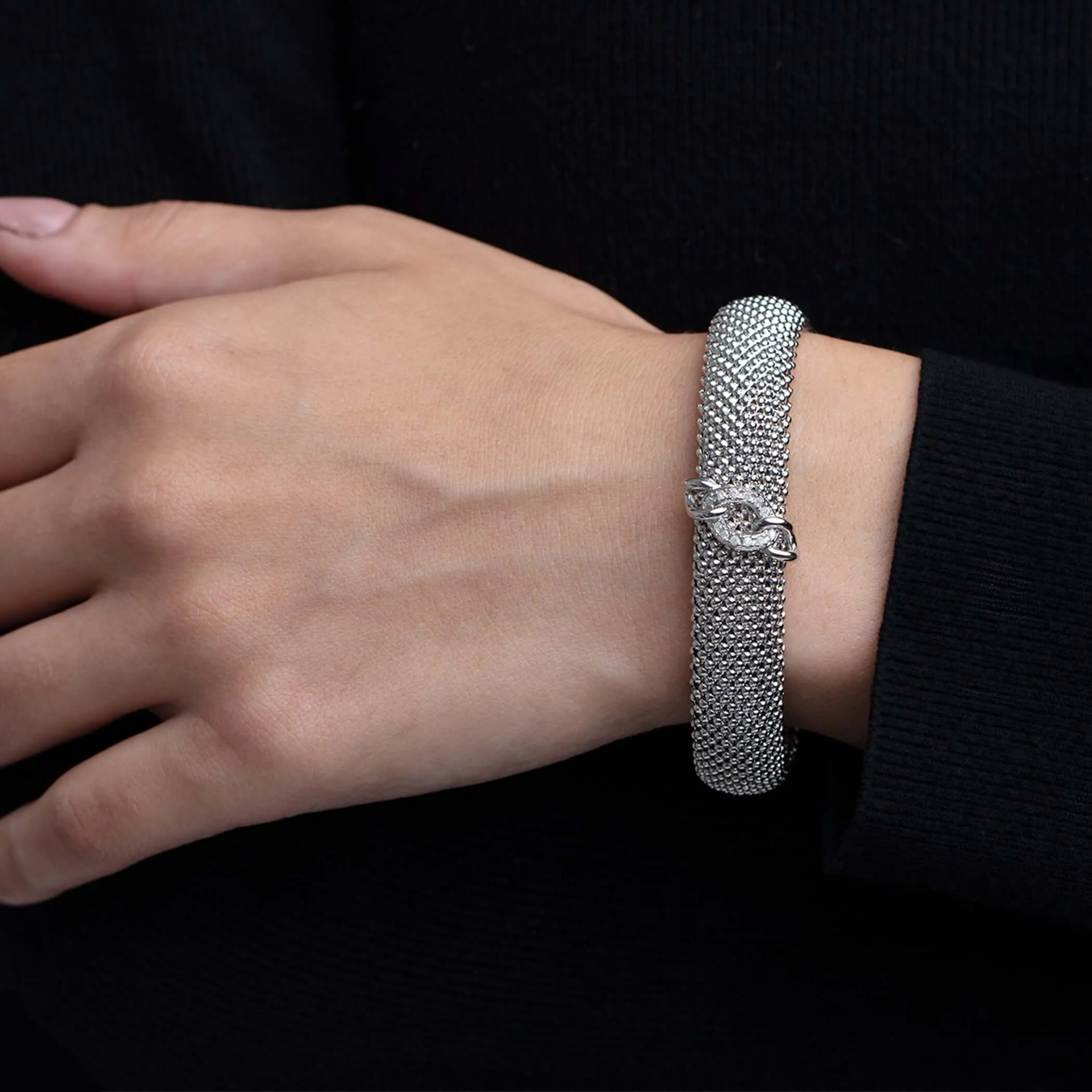 Silver & Diamond Prosecco Curb Link Accent Bracelet