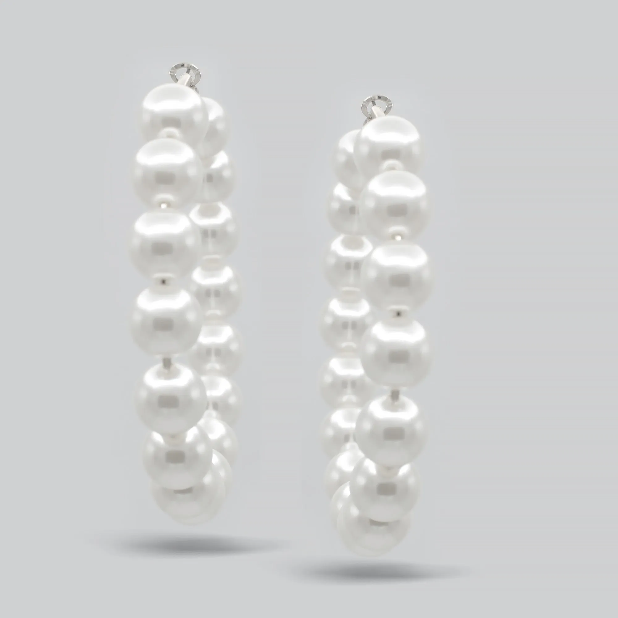 SILVER CREAM PEARL HOOP EARRINGS # HNE90690RDWH(RC11)