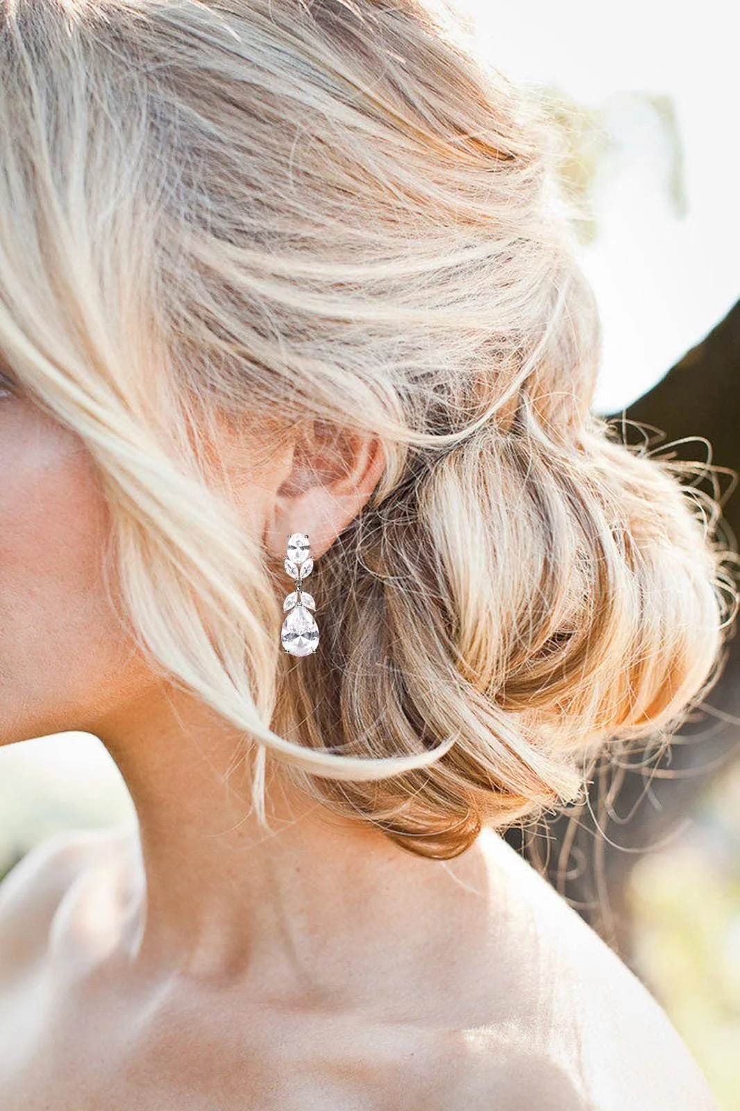 Silver Crystal Tear Drop Earrings - Katie