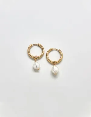 Single Pearl Hoop Earrings