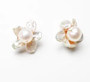 Small Flower Earrings with Pearl Center