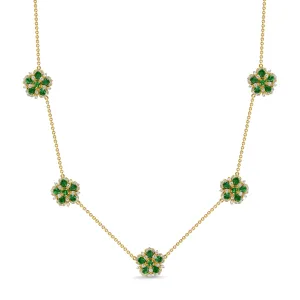 Small Jasmine Bloom 5 Station Necklace with Emeralds & Diamonds