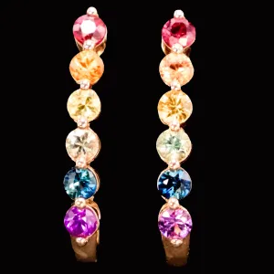 Small Rainbow Sapphire Rose Gold Drop Earrings with Latch Backs