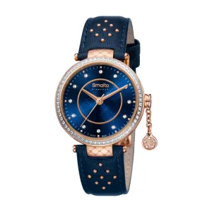 Smalto Ladies Watch Blue Leather Strap & Blue Dial With Diamond