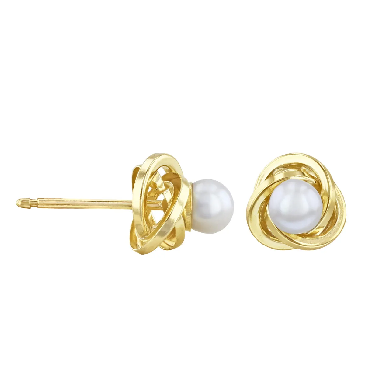 Soleil Collection Pearl and Knot Stud Earrings | 9K Yellow Gold