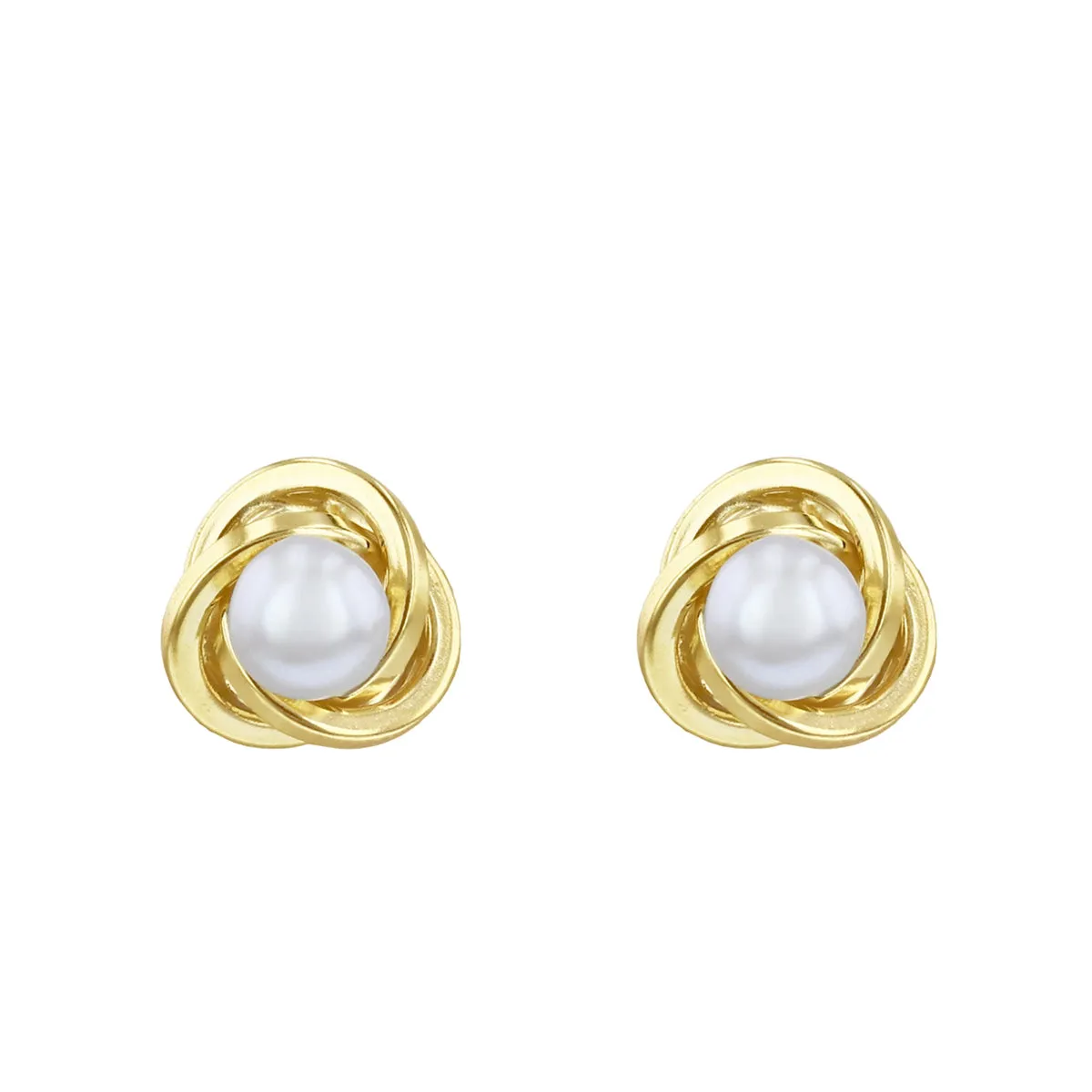 Soleil Collection Pearl and Knot Stud Earrings | 9K Yellow Gold