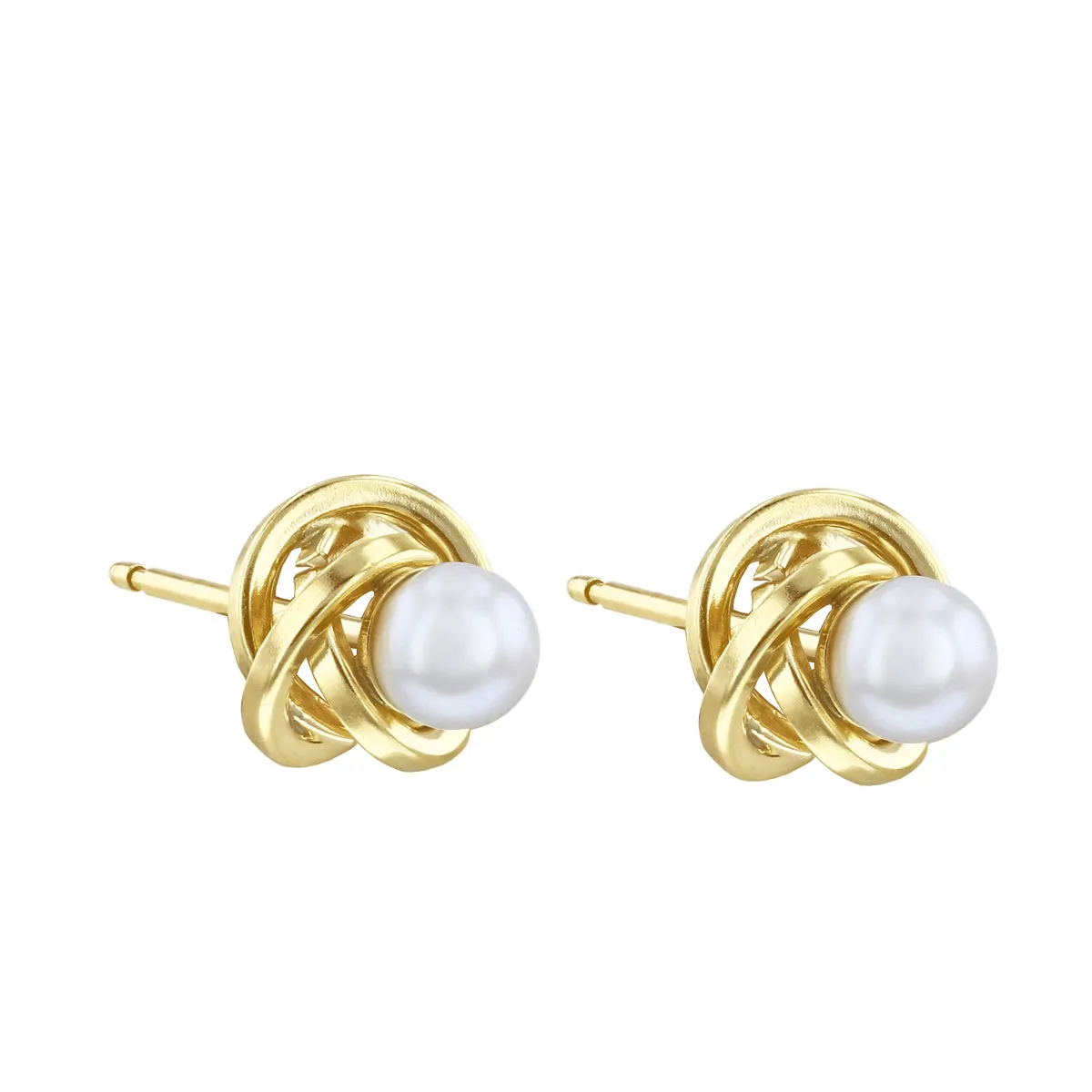 Soleil Collection Pearl and Knot Stud Earrings | 9K Yellow Gold