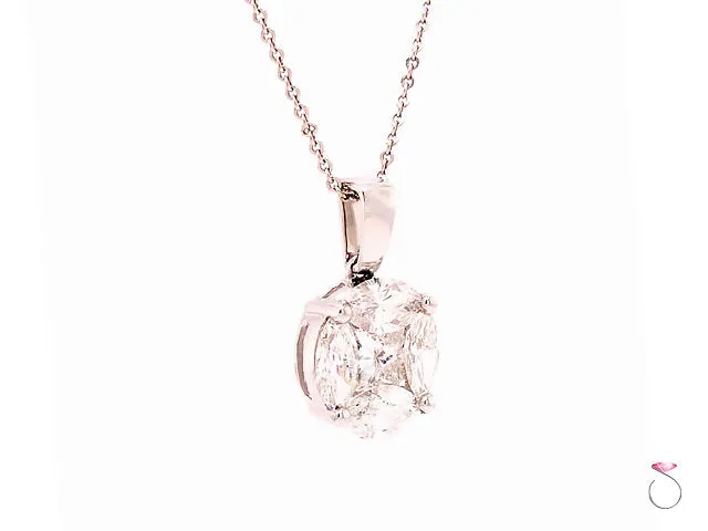 Solitaire 1.02 ct Round Diamond Pendant Illusion Set For 5 ct. Look in 18K Gold